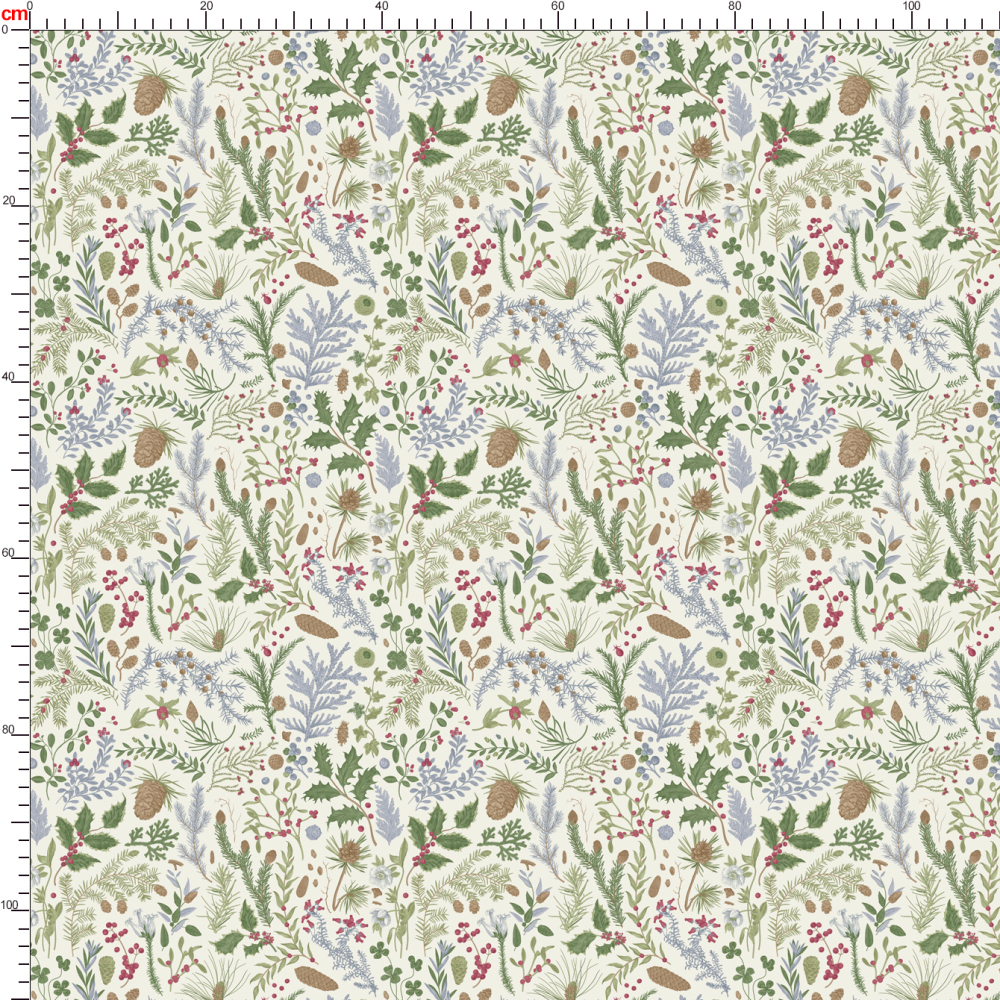 Vintage Christmas Botanical Fabric | Winter Herbarium Print