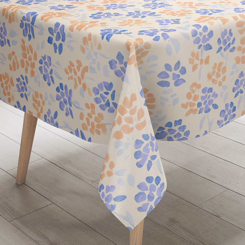 Tablecloth – Cheerful Blue and Orange Floral Pattern for Daily Family Meals