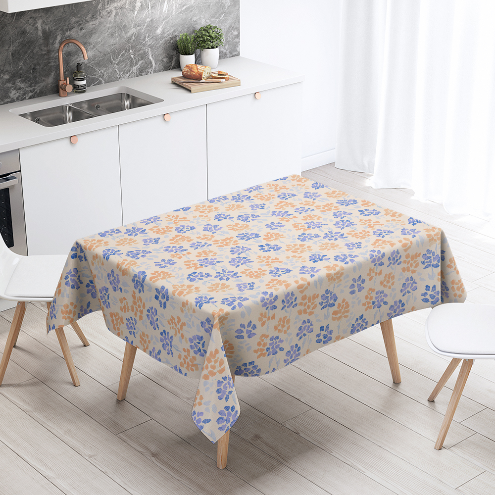 Tablecloth – Cheerful Blue and Orange Floral Pattern for Daily Family Meals