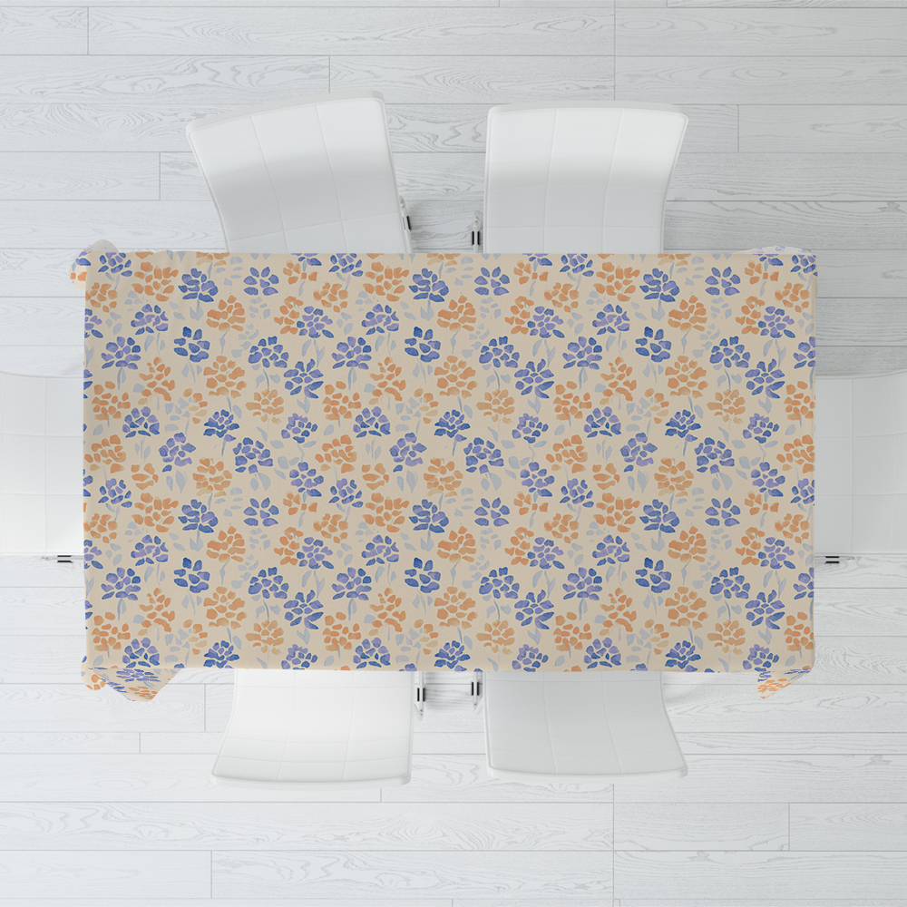 Tablecloth – Cheerful Blue and Orange Floral Pattern for Daily Family Meals
