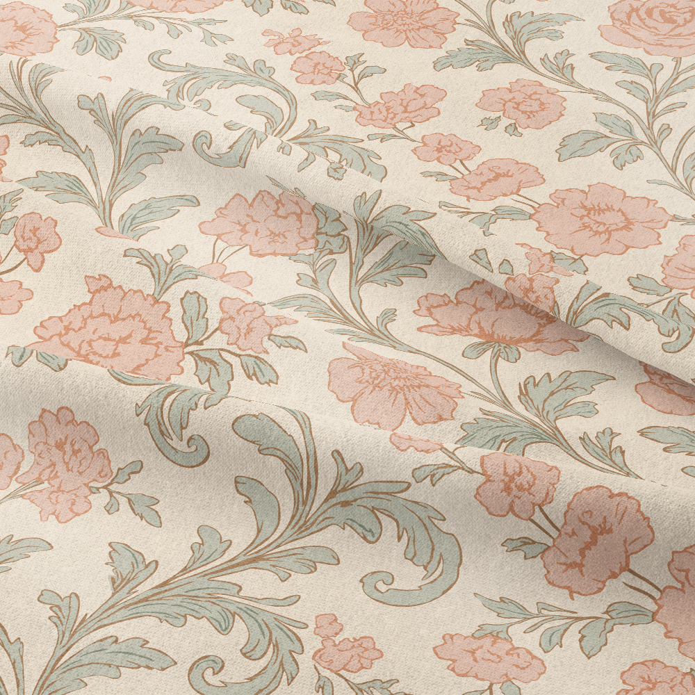 Pastel Toile de Jouy Fabric | Vintage Vector Floral Print