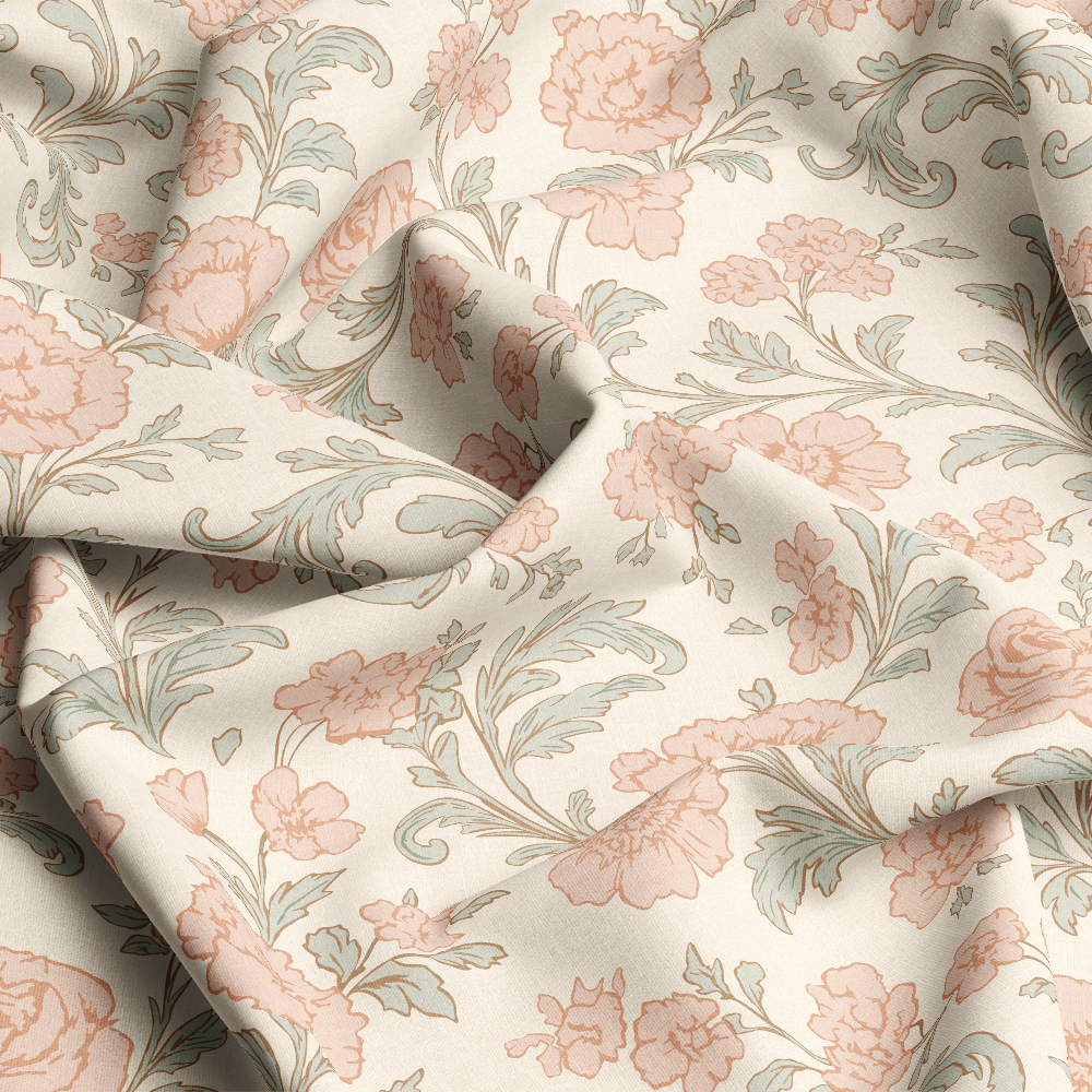 Pastel Toile de Jouy Fabric | Vintage Vector Floral Print