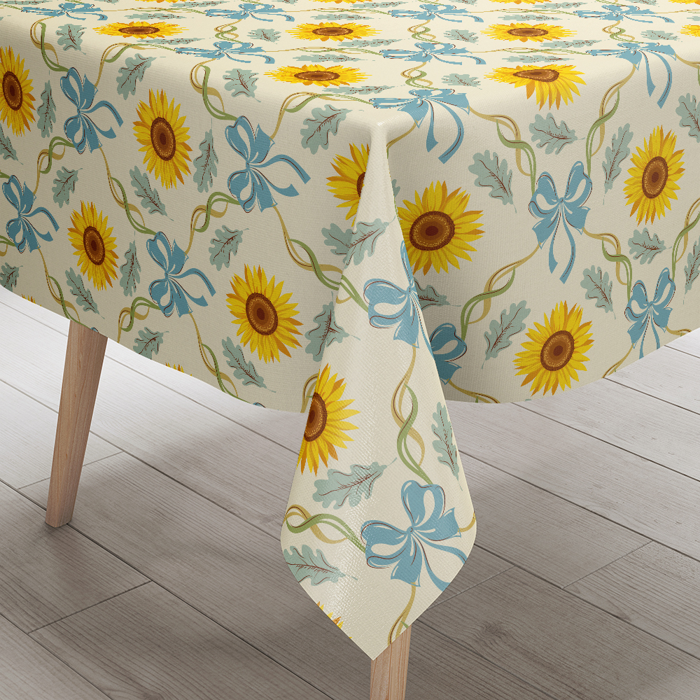 Tablecloth – Charming Heritage Floral Design Featuring Sunflowers and Ribbons