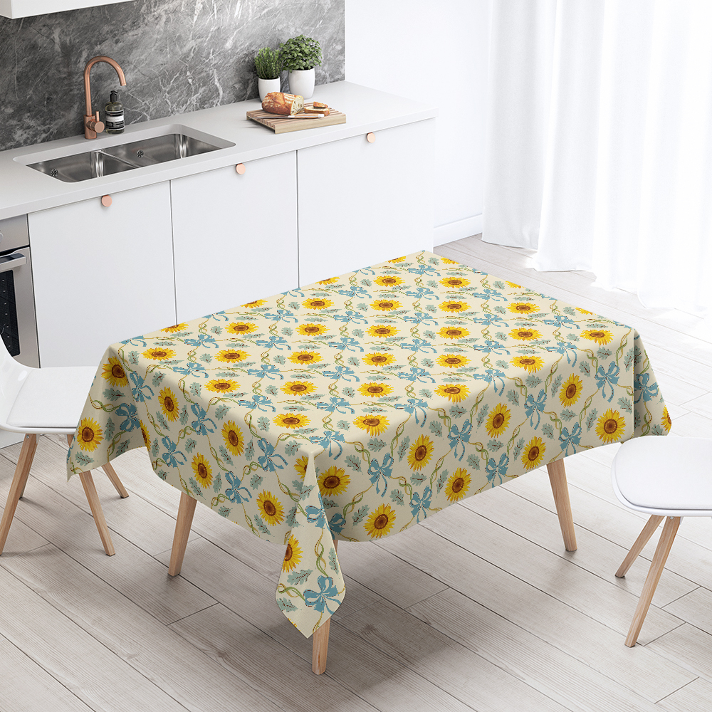 Tablecloth – Charming Heritage Floral Design Featuring Sunflowers and Ribbons