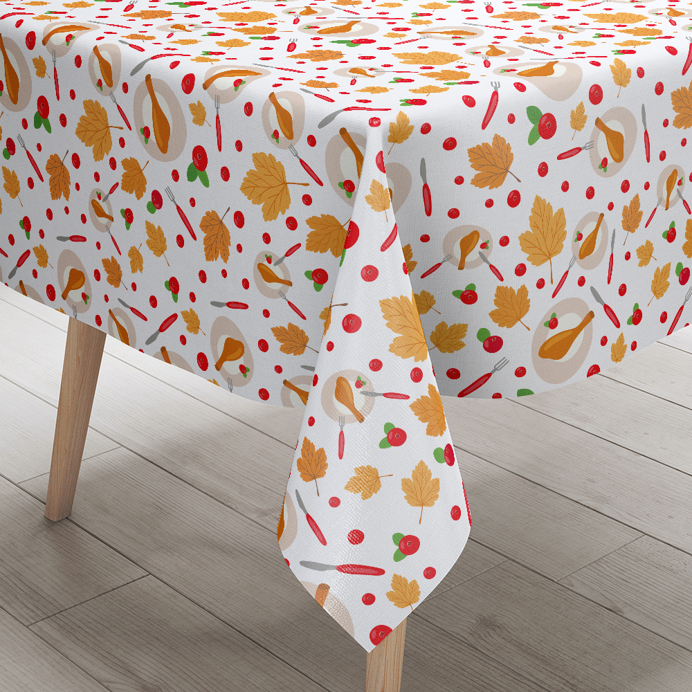 Tablecloth – Country Chic Thanksgiving Decor featuring Hand-Drawn Holiday Icons