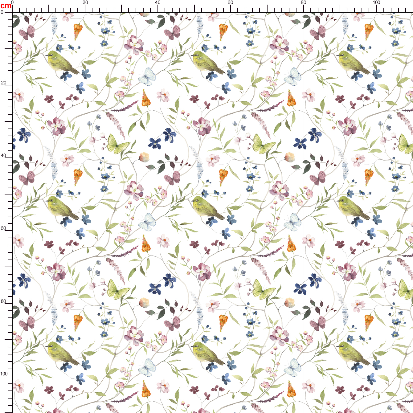 Japanese White-eye & Ume Blossom Watercolor – Custom Chinoiserie Fabrics