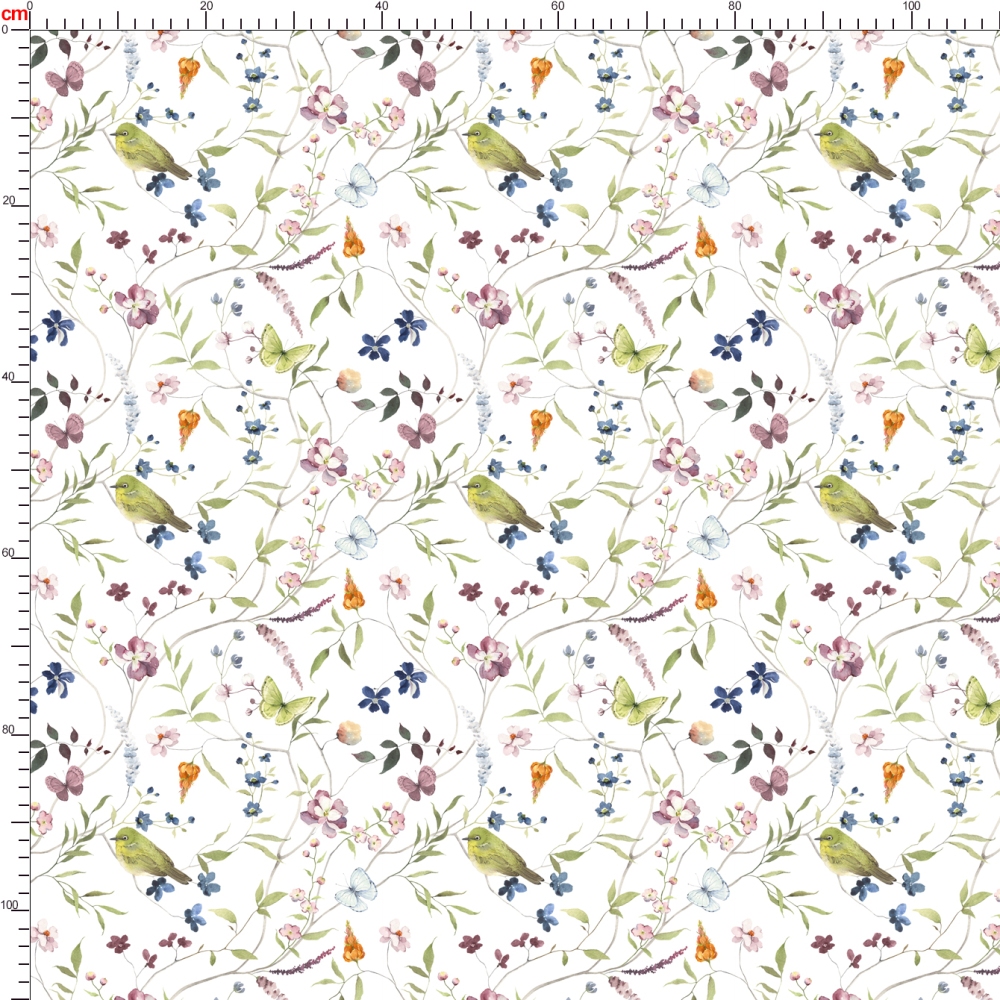Japanese White-eye & Ume Blossom Watercolor – Custom Chinoiserie Fabrics