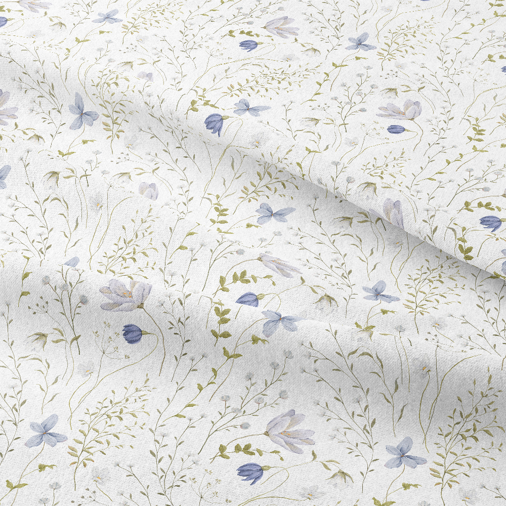 Delicate Blue & White Wildflower Watercolor – Custom Print Fabrics