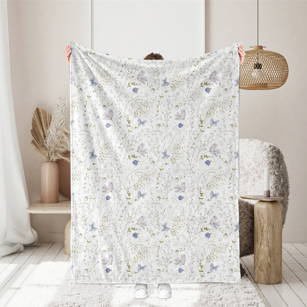 Delicate Blue & White Wildflower Watercolor – Custom Print Fabrics