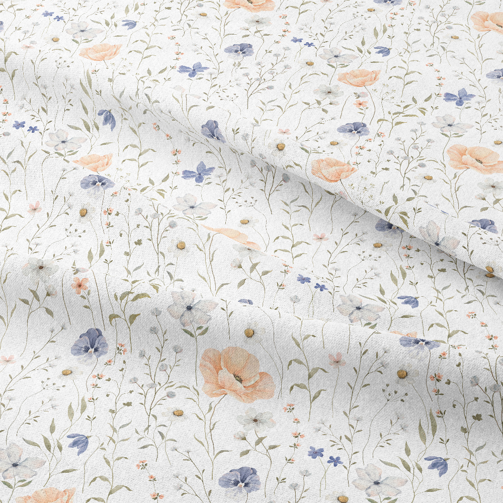 Delicate Watercolor Poppy & Wildflower Pattern – Custom Fabrics