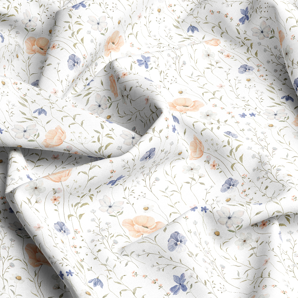 Delicate Watercolor Poppy & Wildflower Pattern – Custom Fabrics