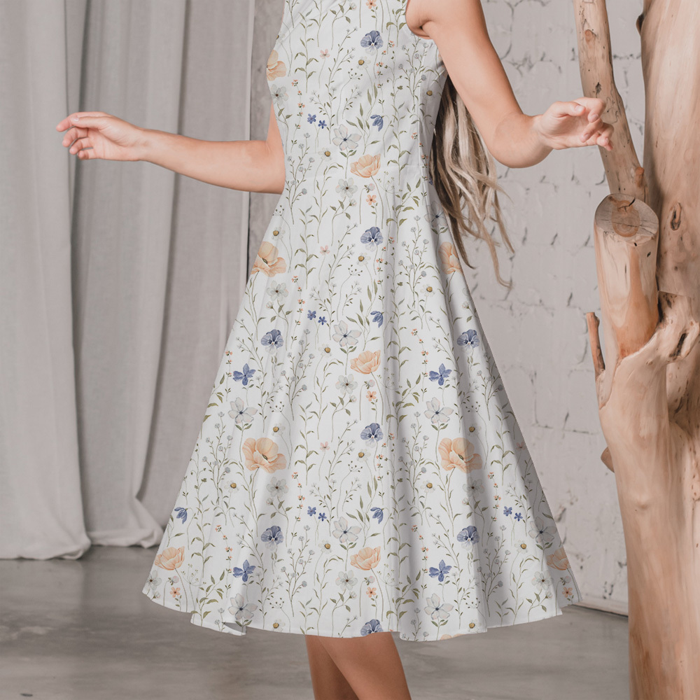 Delicate Watercolor Poppy & Wildflower Pattern – Custom Fabrics