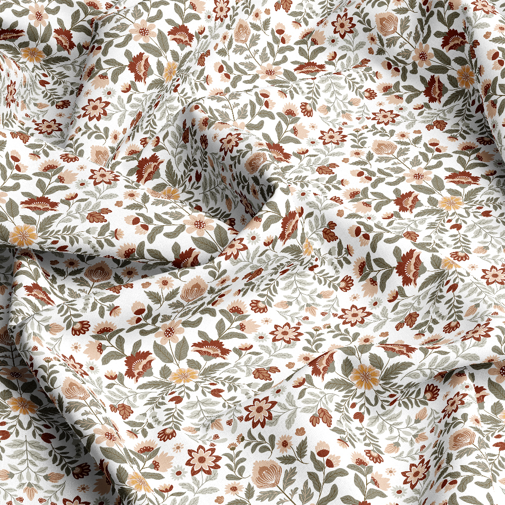 Modern Folk Floral Pattern on White – Custom Vector Fabrics