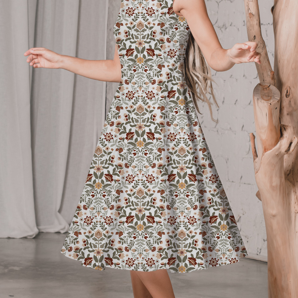 Modern Folk Floral Pattern on White – Custom Vector Fabrics