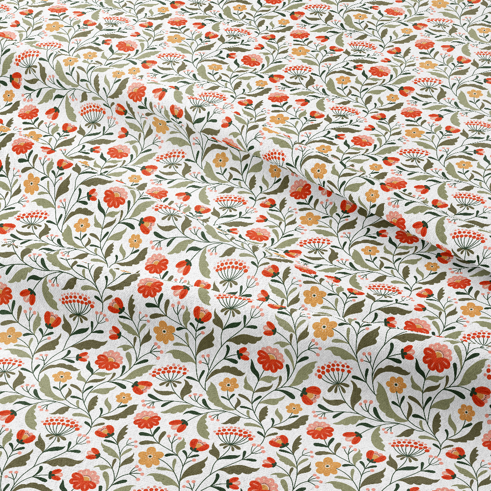 Hand-Drawn Stylized Floral & Berry Pattern – Custom Fabrics