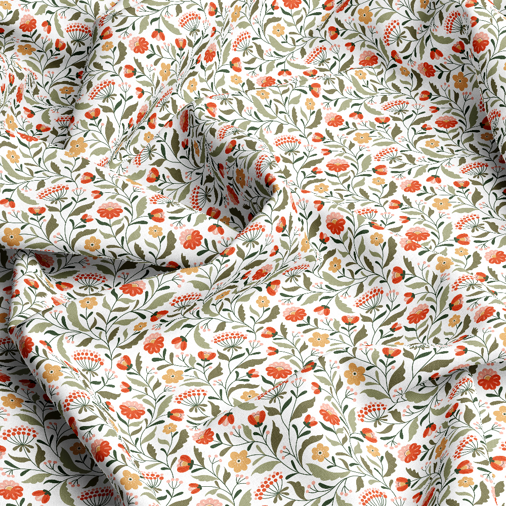 Hand-Drawn Stylized Floral & Berry Pattern – Custom Fabrics