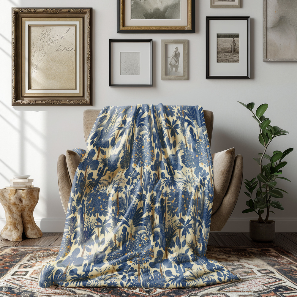 Throw Blanket – Retro Oasis Tropical Trees and Palms