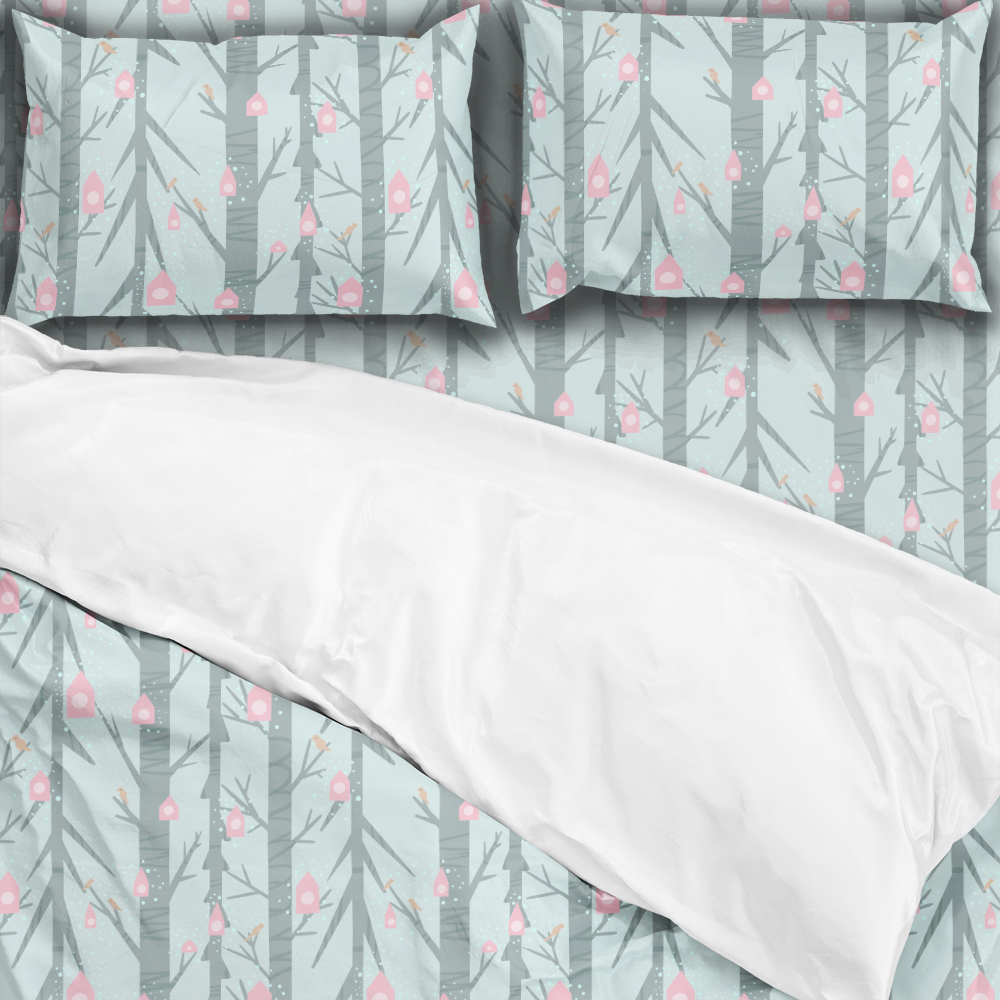 Bedding Set – Creeping Botanical Pink Birdhouse Garden
