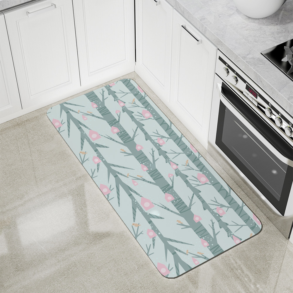 Kitchen Floor Mats – Creeping Botanical Pink Birdhouse Garden