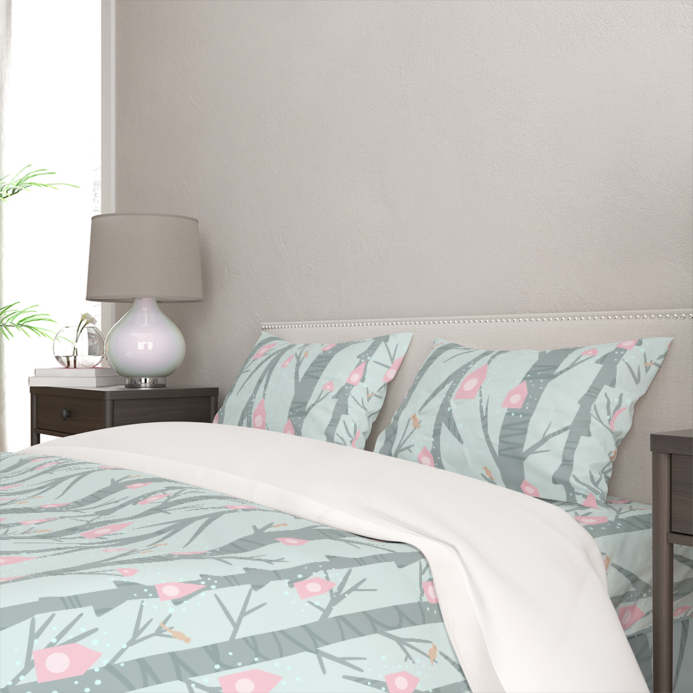 Bedding Set – Creeping Botanical Pink Birdhouse Garden