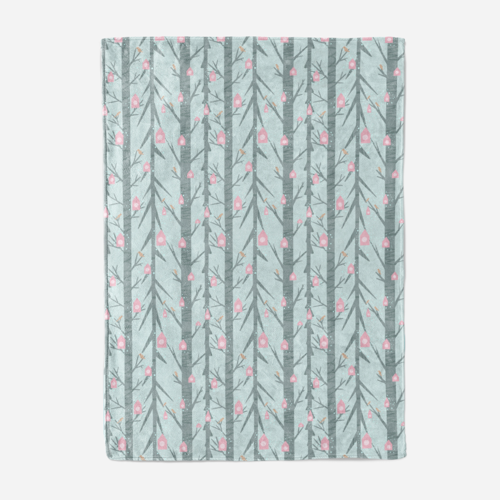 Throw Blanket – Creeping Botanical Pink Birdhouse Garden