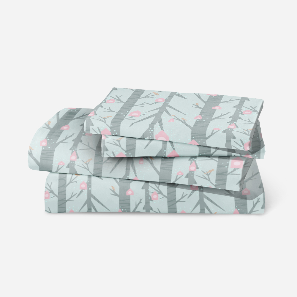 Bedding Set – Creeping Botanical Pink Birdhouse Garden