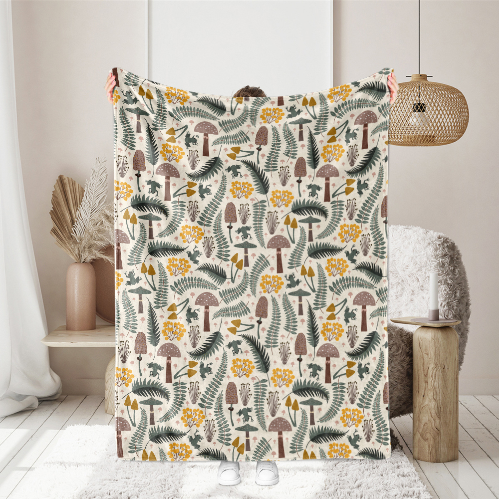Throw Blanket – Forest Frog & Mushroom Woodland Print