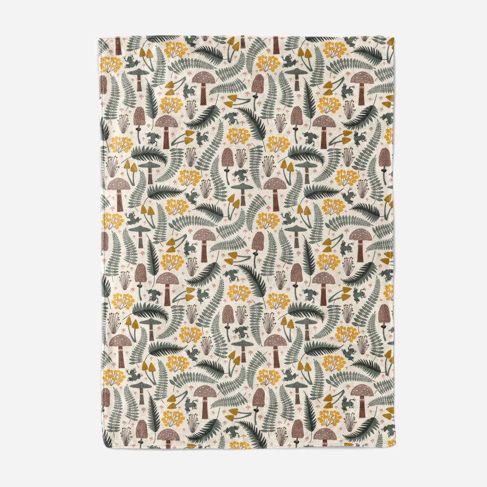 Throw Blanket – Forest Frog & Mushroom Woodland Print