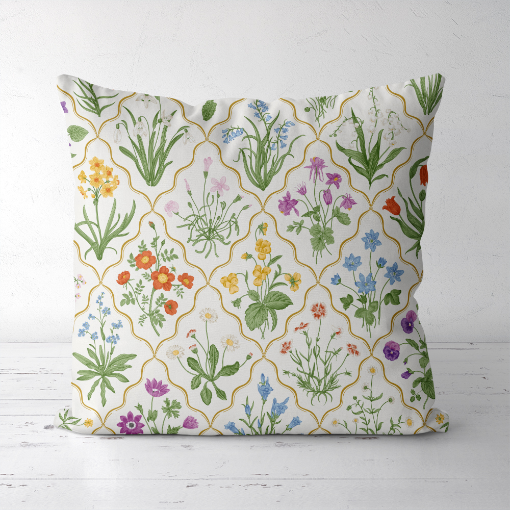 Throw Pillow – Millefleurs Colorful Floral Pattern