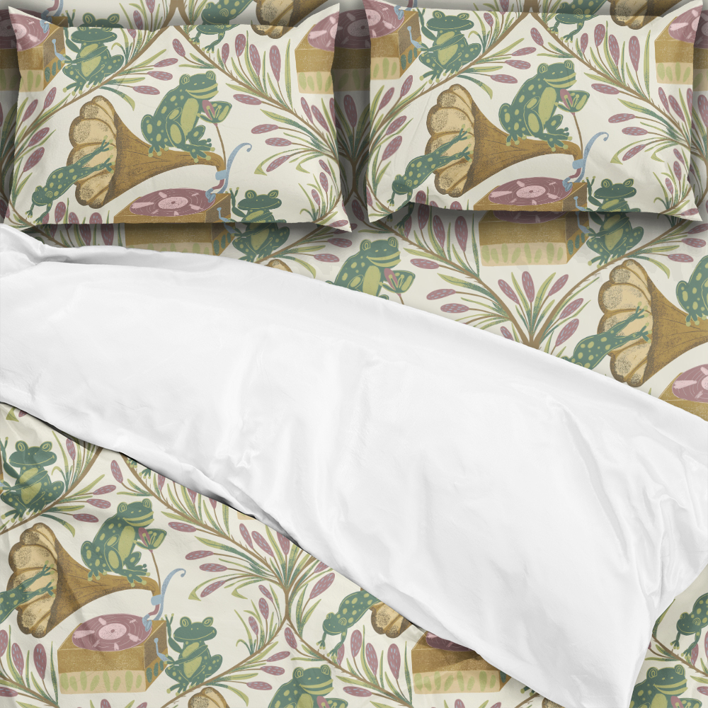 Bedding Set – Whimsical Musical Frog Band Cattail Meadow