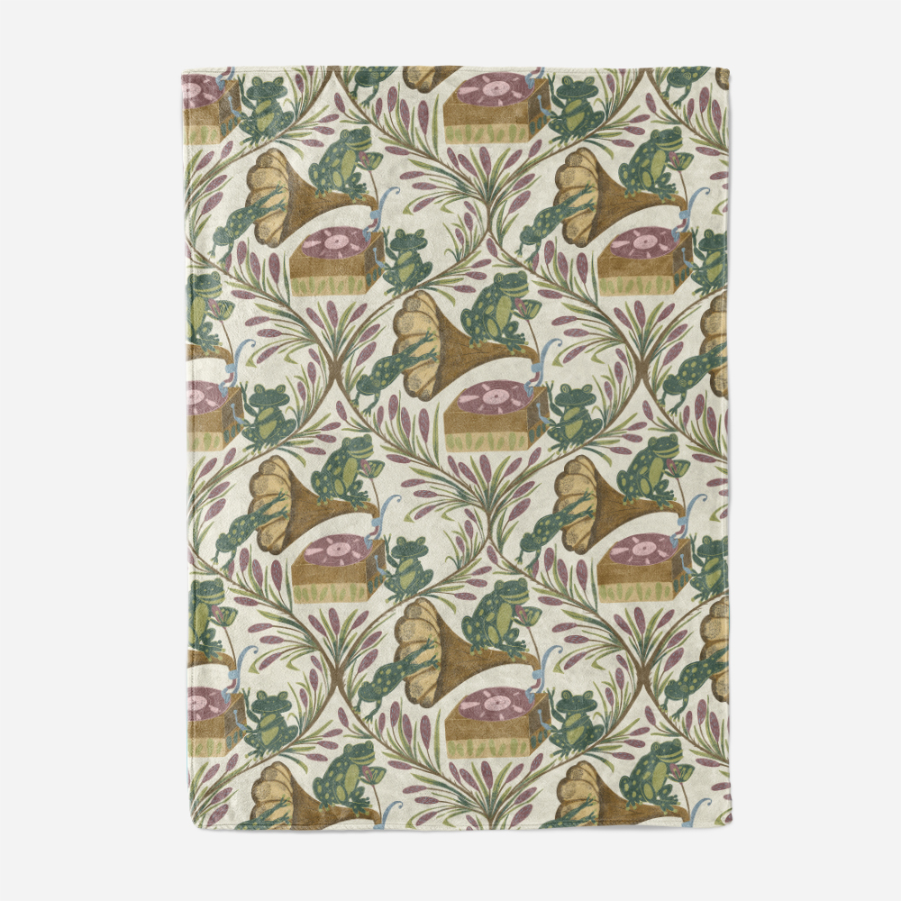 Throw Blanket – Whimsical Musical Frog Band Cattail Meadow
