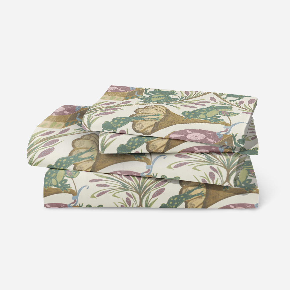 Bedding Set – Whimsical Musical Frog Band Cattail Meadow
