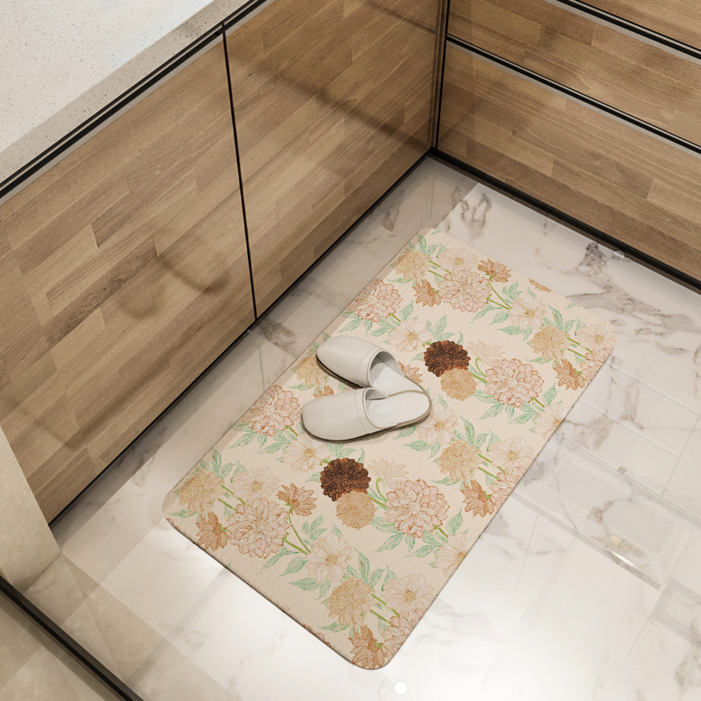 Kitchen Floor Mats – Elegant Abstract Floral Botanical Print