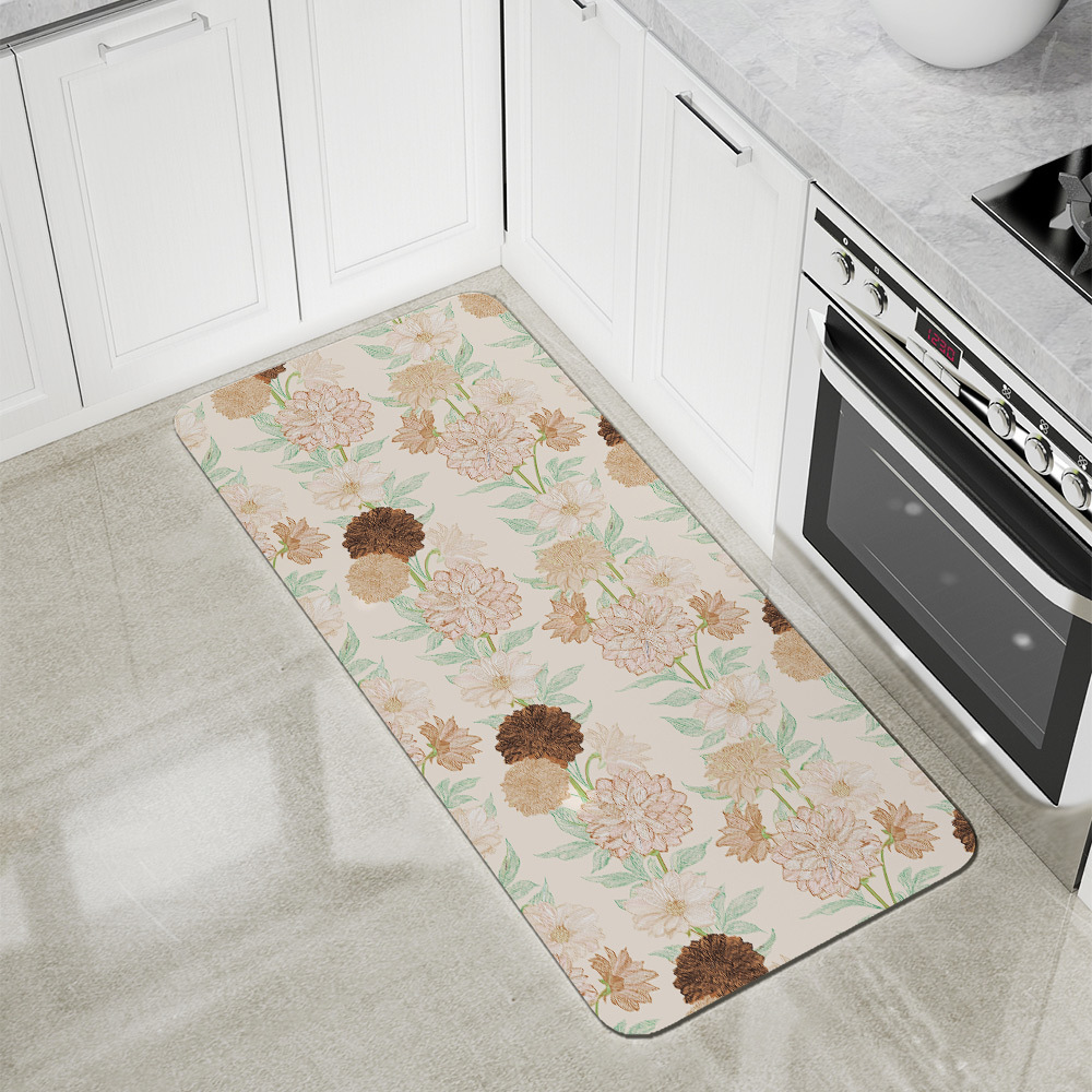 Kitchen Floor Mats – Elegant Abstract Floral Botanical Print