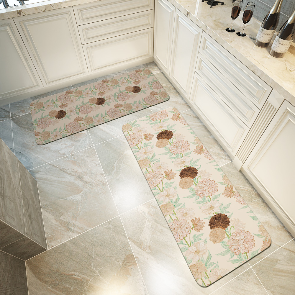 Kitchen Floor Mats – Elegant Abstract Floral Botanical Print