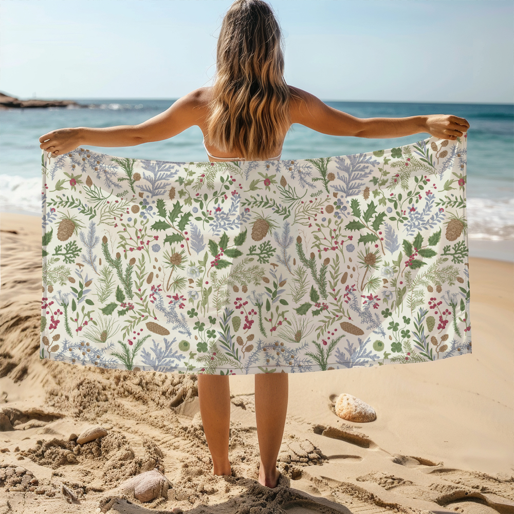 Beach Towel – Vintage Christmas Botanical Print