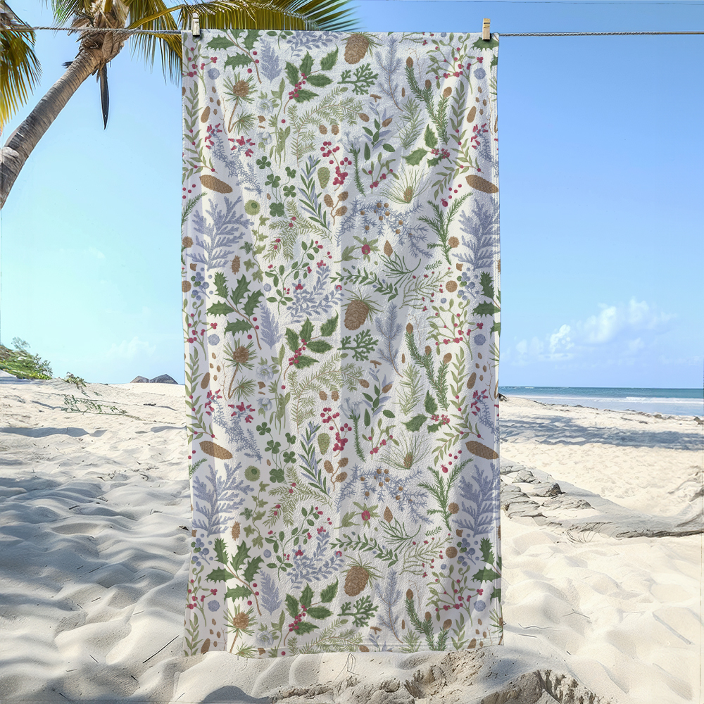 Beach Towel – Vintage Christmas Botanical Print