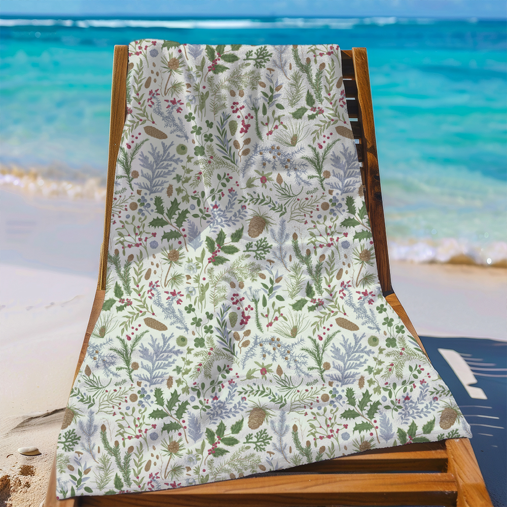 Beach Towel – Vintage Christmas Botanical Print
