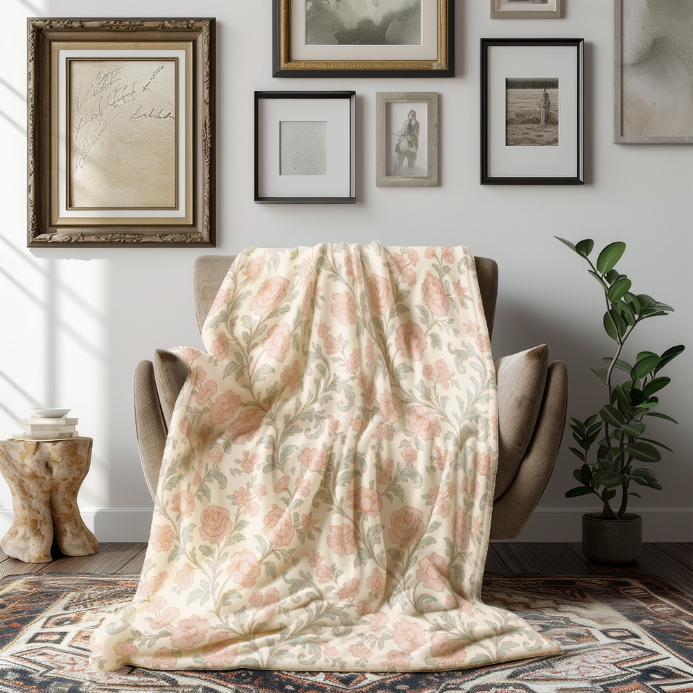 Throw Blanket – French Vintage Toile de Jouy Pattern