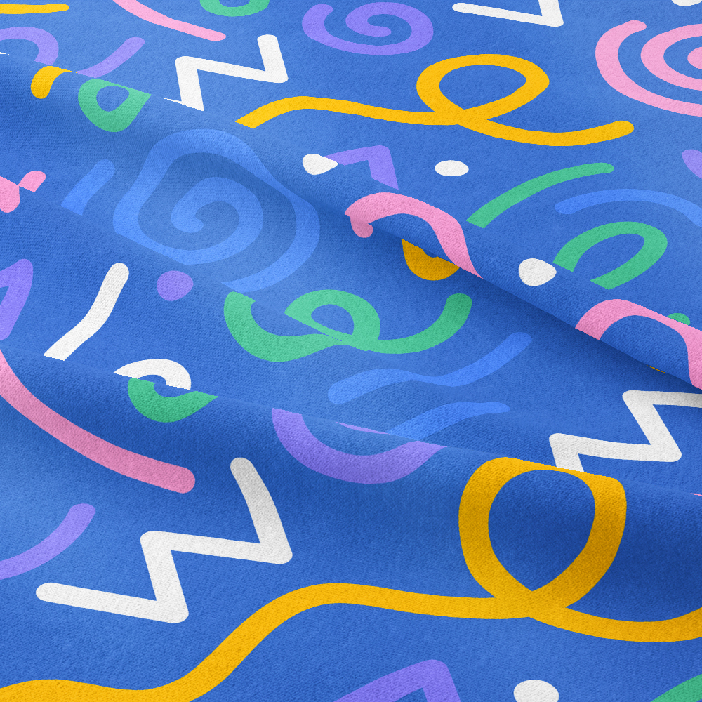 Blue Background Fun Colorful Lines Doodled Creative Seamless Patterns - Custom Print Fabrics