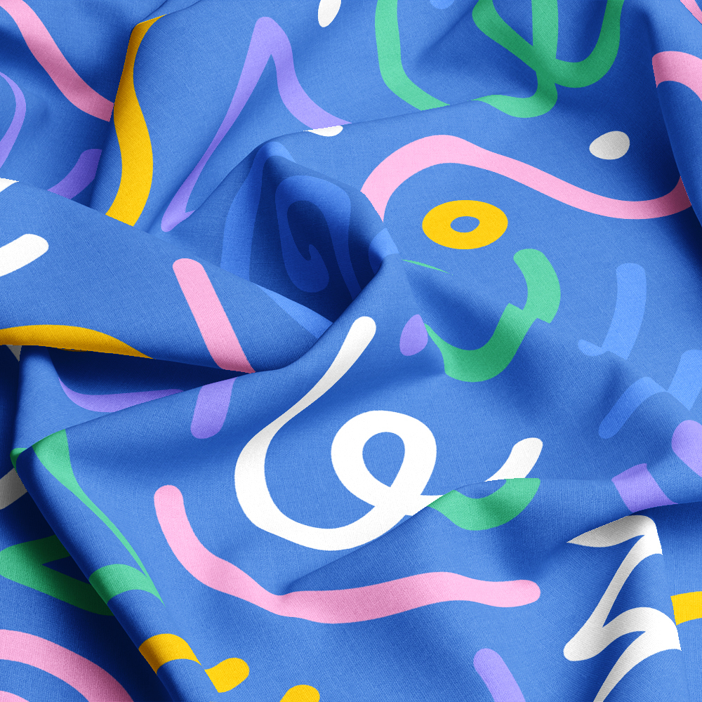Blue Background Fun Colorful Lines Doodled Creative Seamless Patterns - Custom Print Fabrics