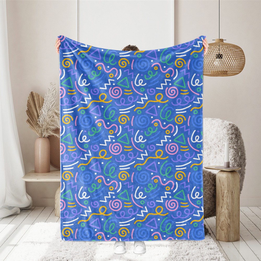 Blue Background Fun Colorful Lines Doodled Creative Seamless Patterns - Custom Print Fabrics