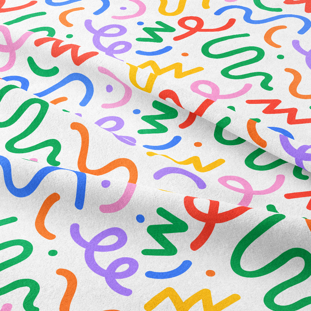 Fun Colorful Lines Doodle White Background Seamless Patterns - Custom Print Fabrics