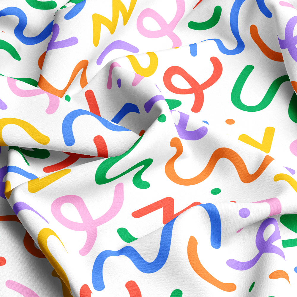 Fun Colorful Lines Doodle White Background Seamless Patterns - Custom Print Fabrics