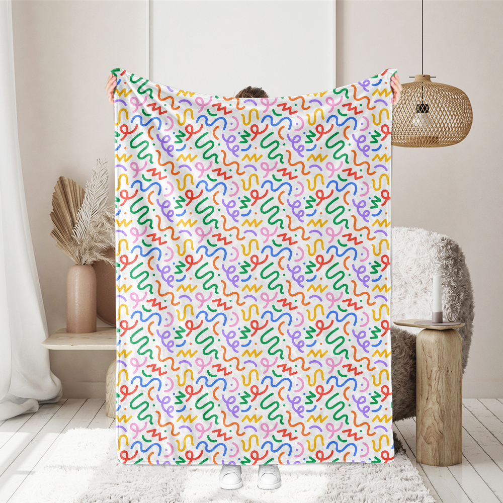 Fun Colorful Lines Doodle White Background Seamless Patterns - Custom Print Fabrics