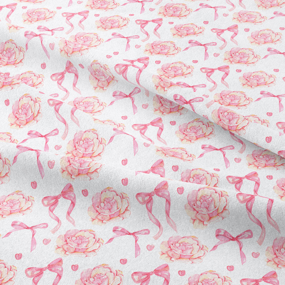 Light Red Bow and Flowers Seamless Watercolor Pattern - Custom Print Fabrics