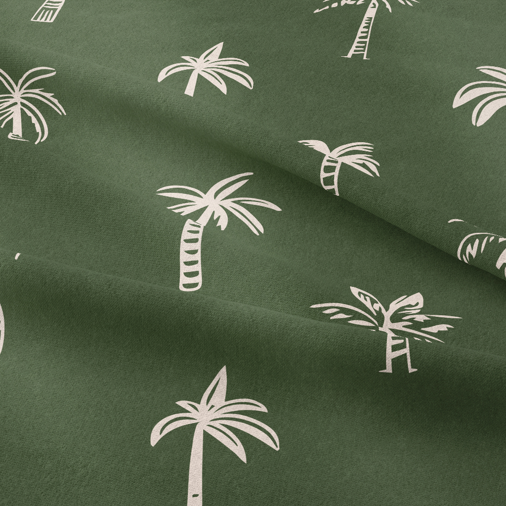 Vintage Hand Drawn Liberty Floral Fabric with Palm Tree On a Green Background – Custom Print Fabrics