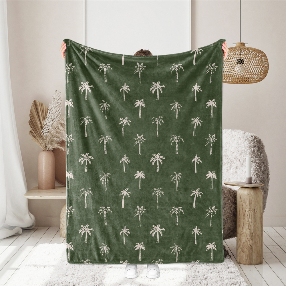 Vintage Hand Drawn Liberty Floral Fabric with Palm Tree On a Green Background – Custom Print Fabrics