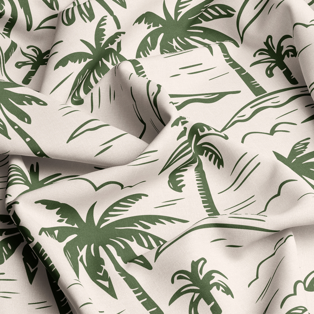 Vintage Hand Drawn Liberty Floral fabric with Palm Tree  On a Light Background - Custom Print Fabrics