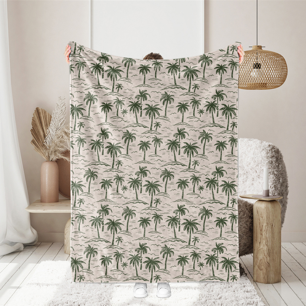 Vintage Hand Drawn Liberty Floral fabric with Palm Tree  On a Light Background - Custom Print Fabrics